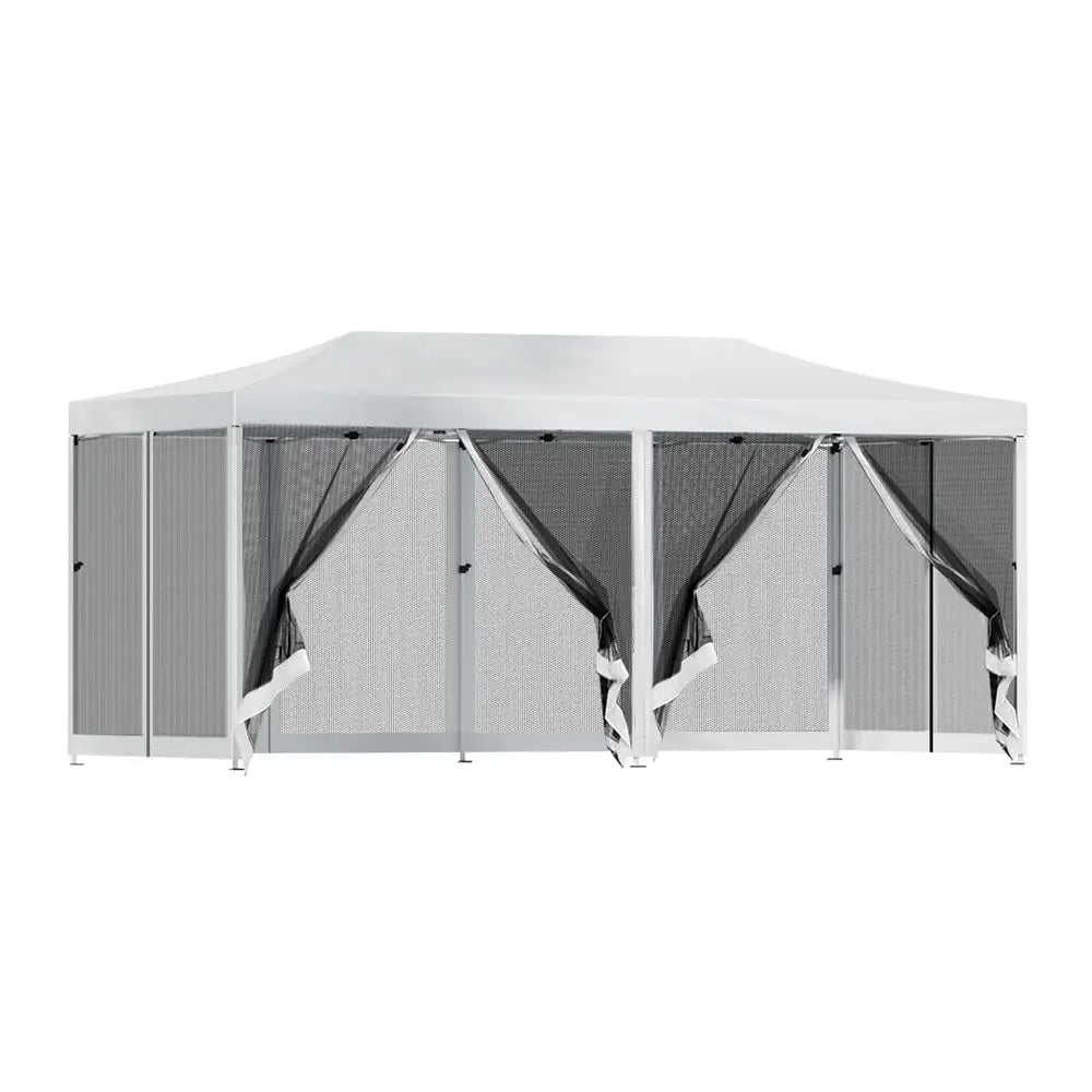 Instahut Gazebo Pop Up Marquee 3x6m Wedding Party Outdoor Camping Tent Canopy Shade Mesh Wall White - Home & Garden >