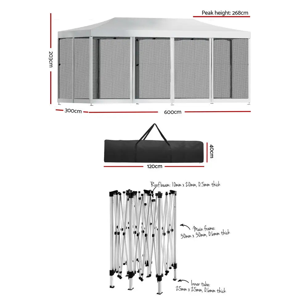 Instahut Gazebo Pop Up Marquee 3x6m Wedding Party Outdoor Camping Tent Canopy Shade Mesh Wall White - Home & Garden >