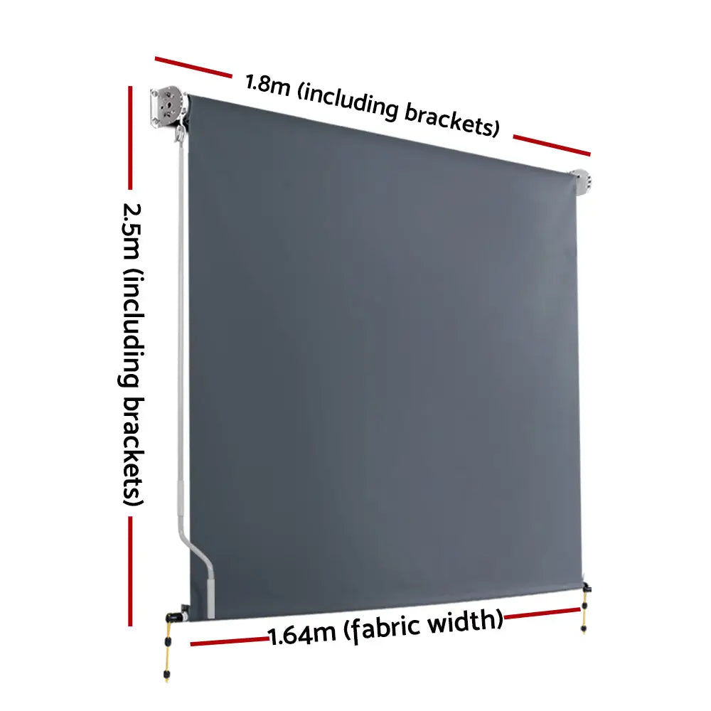 Instahut Outdoor Blinds Blackout Roll Down Awning Window Shade 1.8X2.5M Grey - Home & Garden > Shading