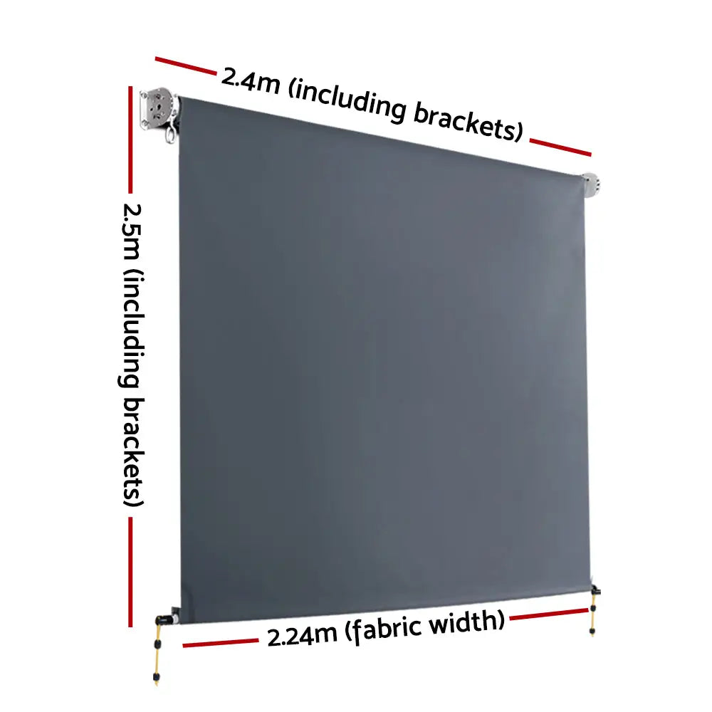 Instahut Outdoor Blinds Blackout Roll Down Awning Window Shade 2.4X2.5M Grey - Home & Garden > Shading
