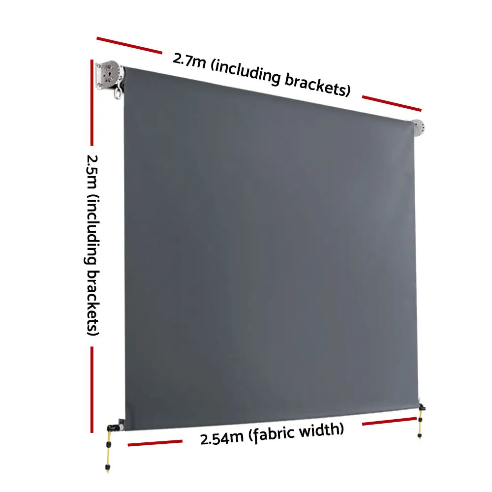Instahut Outdoor Blinds Blackout Roll Down Awning Window Shade 2.7X2.5M Grey - Home & Garden > Shading