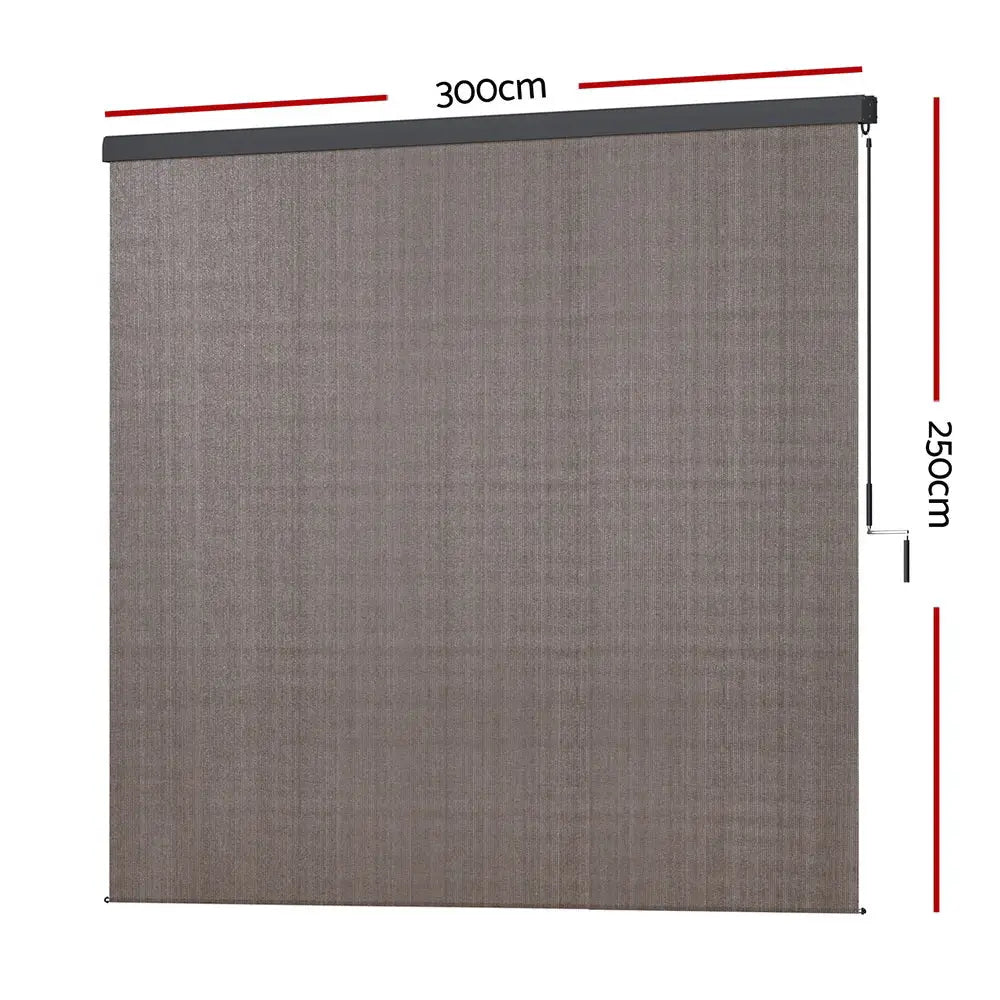 Instahut Outdoor Blinds Light Filtering Roll Down Awning Shade 3X2.5M Brown - Home & Garden > Shading