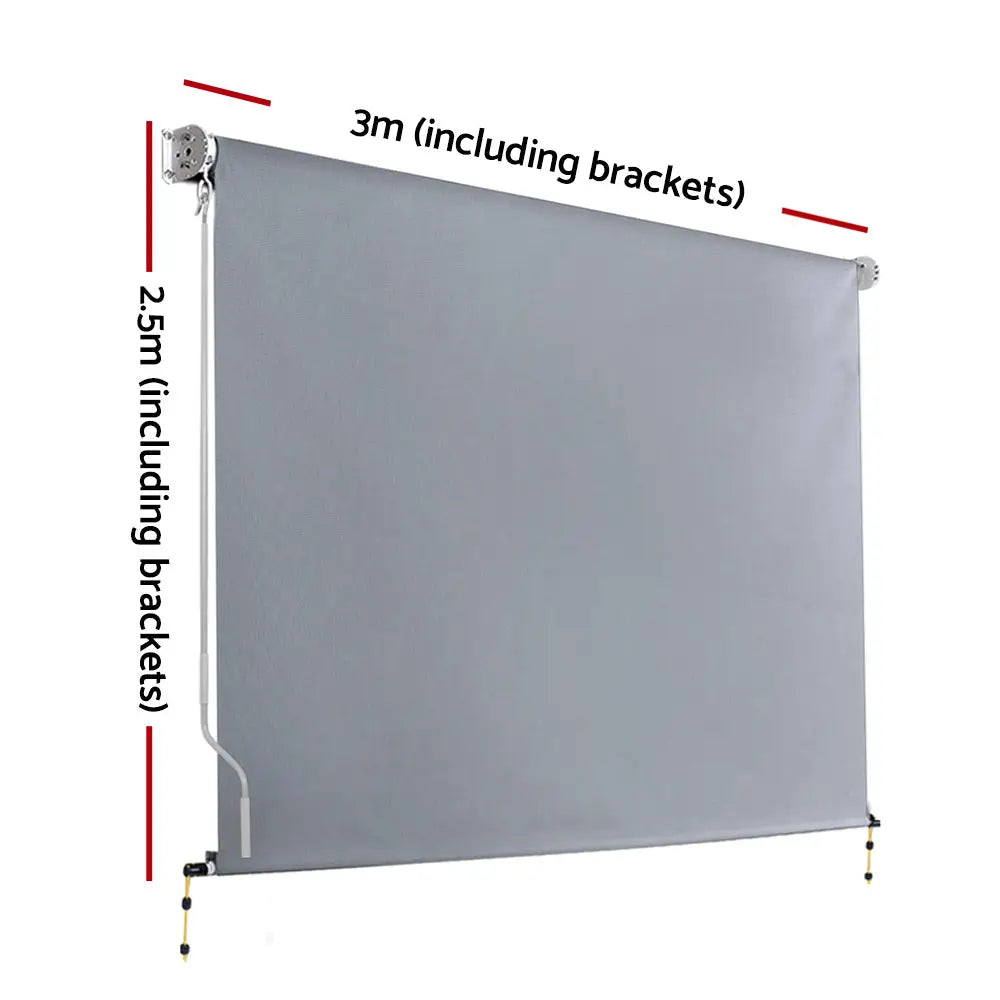Instahut Outdoor Blinds Light Filtering Roll Down Awning Shade 3X2.5M Grey - Home & Garden > Shading