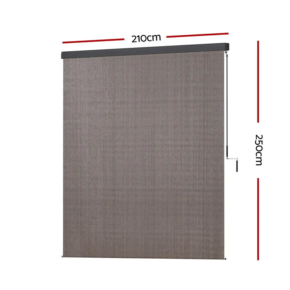 Instahut Outdoor Blinds Light Filtering Roll Down Awning Shade 2.1X2.5M Brown - Home & Garden > Shading