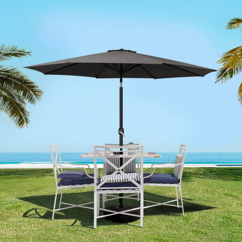 Instahut Outdoor Umbrella 2.7m Base Beach Pole Garden Tilt Sun Patio UV Black - Home & Garden > Shading > Umbrellas &