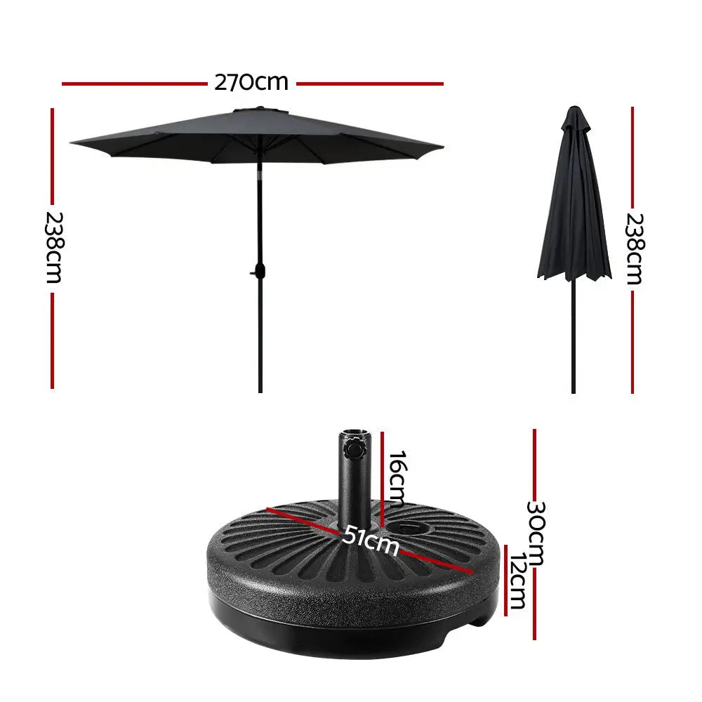 Instahut Outdoor Umbrella 2.7m Base Beach Pole Garden Tilt Sun Patio UV Black - Home & Garden > Shading > Umbrellas &