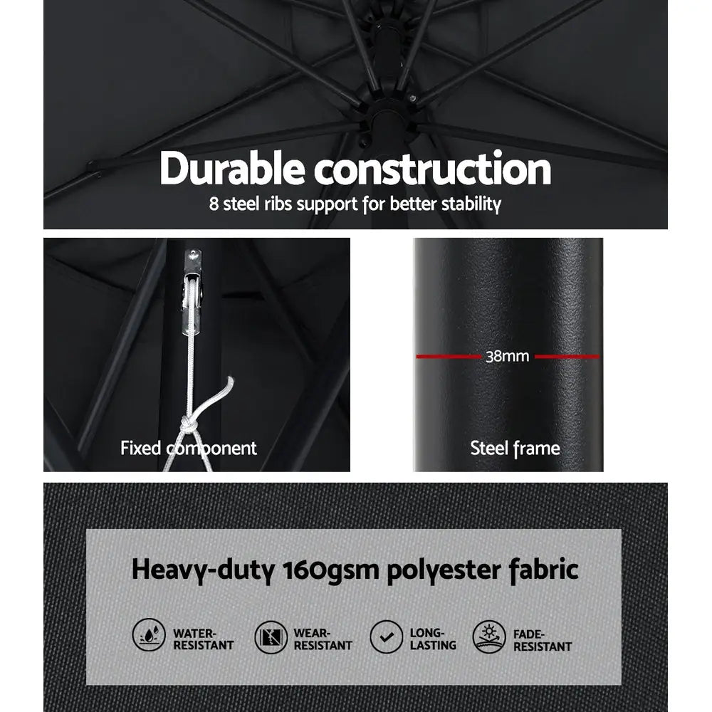 Instahut Outdoor Umbrella 2.7m Base Beach Pole Garden Tilt Sun Patio UV Black - Home & Garden > Shading > Umbrellas &