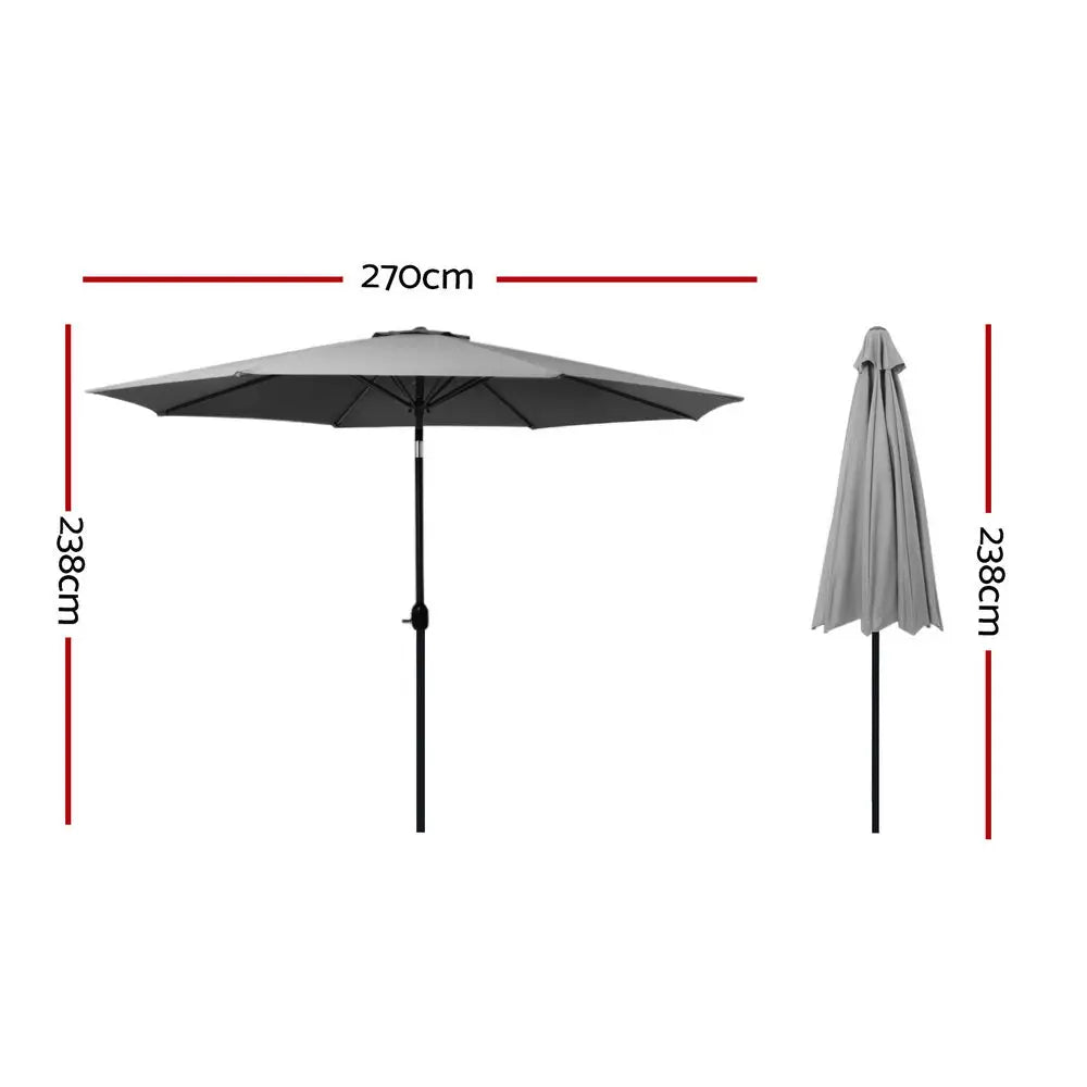Instahut Outdoor Umbrella 2.7m Beach Pole Garden Tilt Sun Patio UV Charcoal - Home & Garden > Shading > Umbrellas &