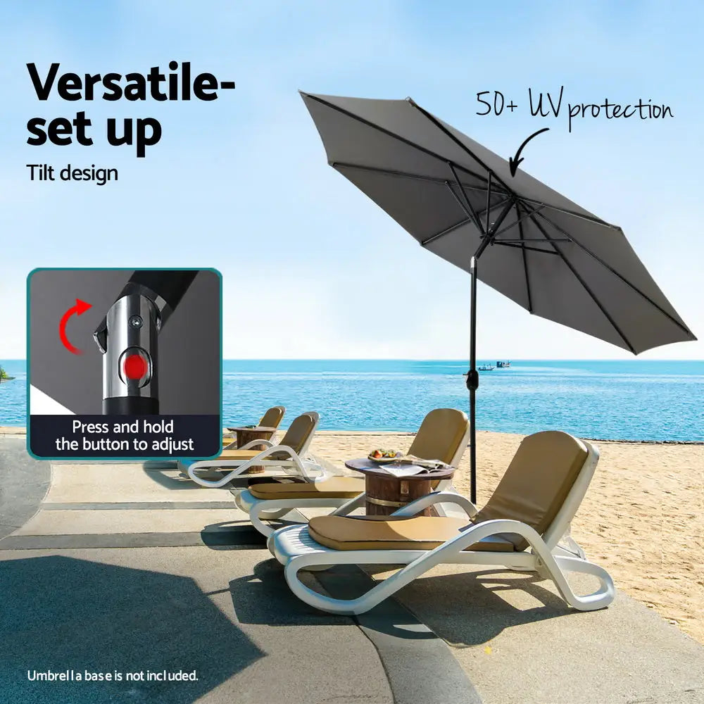Instahut Outdoor Umbrella 2.7m Beach Pole Garden Tilt Sun Patio UV Charcoal - Home & Garden > Shading > Umbrellas &