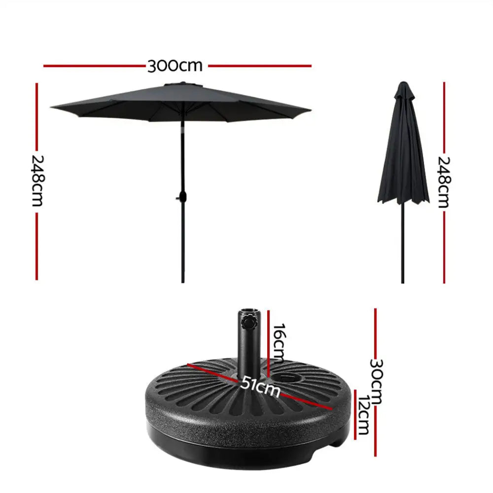 Instahut Outdoor Umbrella 3m Base Beach Pole Garden Tilt Sun Patio UV Black - Home & Garden > Shading > Umbrellas &