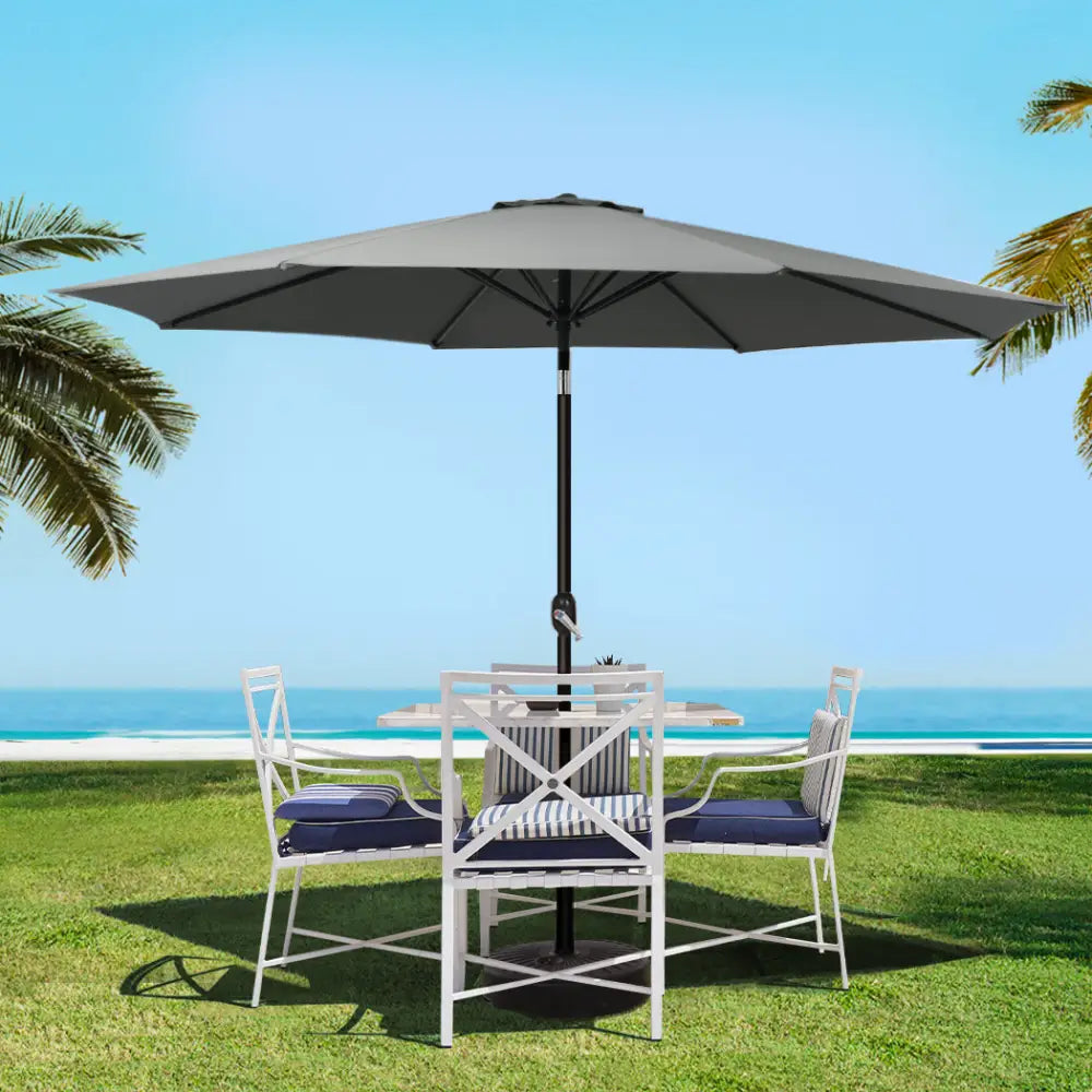 Instahut Outdoor Umbrella 3m Base Beach Pole Garden Tilt Sun Patio UV Charcoal - Home & Garden > Shading > Umbrellas &