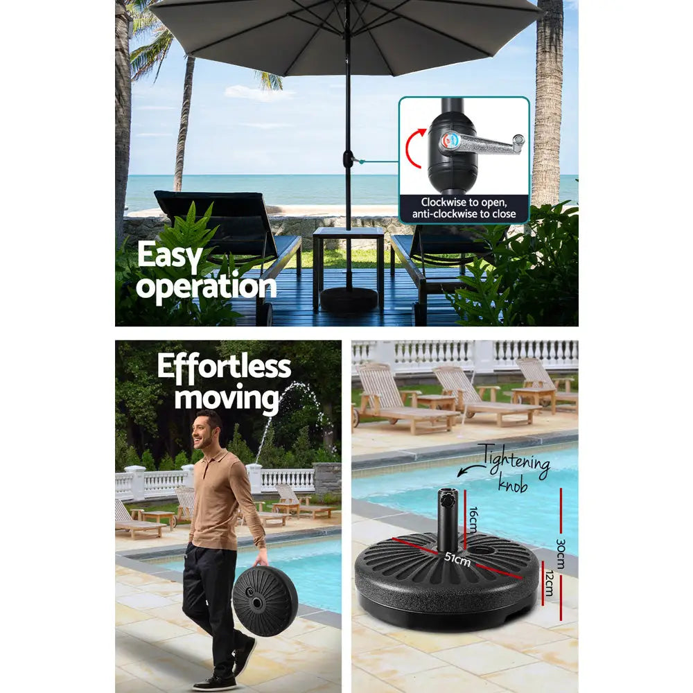 Instahut Outdoor Umbrella 3m Base Beach Pole Garden Tilt Sun Patio UV Charcoal - Home & Garden > Shading > Umbrellas &