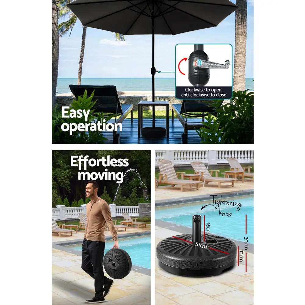 Instahut Outdoor Umbrella 3m Base Beach Pole Garden Tilt Sun Patio UV Black - Home & Garden > Shading > Umbrellas &