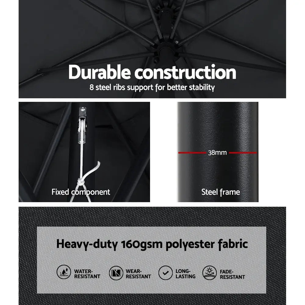 Instahut Outdoor Umbrella 3m Base Beach Pole Garden Tilt Sun Patio UV Black - Home & Garden > Shading > Umbrellas &