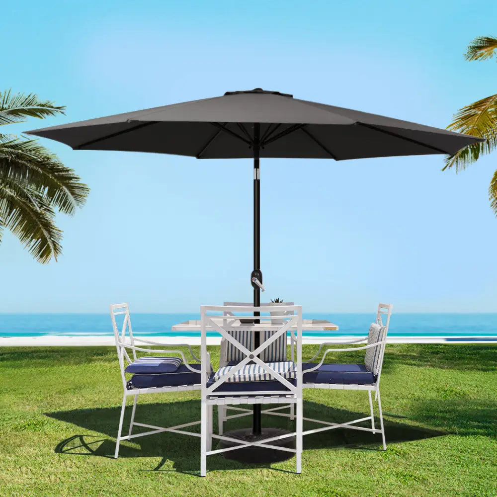 Instahut Outdoor Umbrella 3m Base Beach Pole Garden Tilt Sun Patio UV Black - Home & Garden > Shading > Umbrellas &