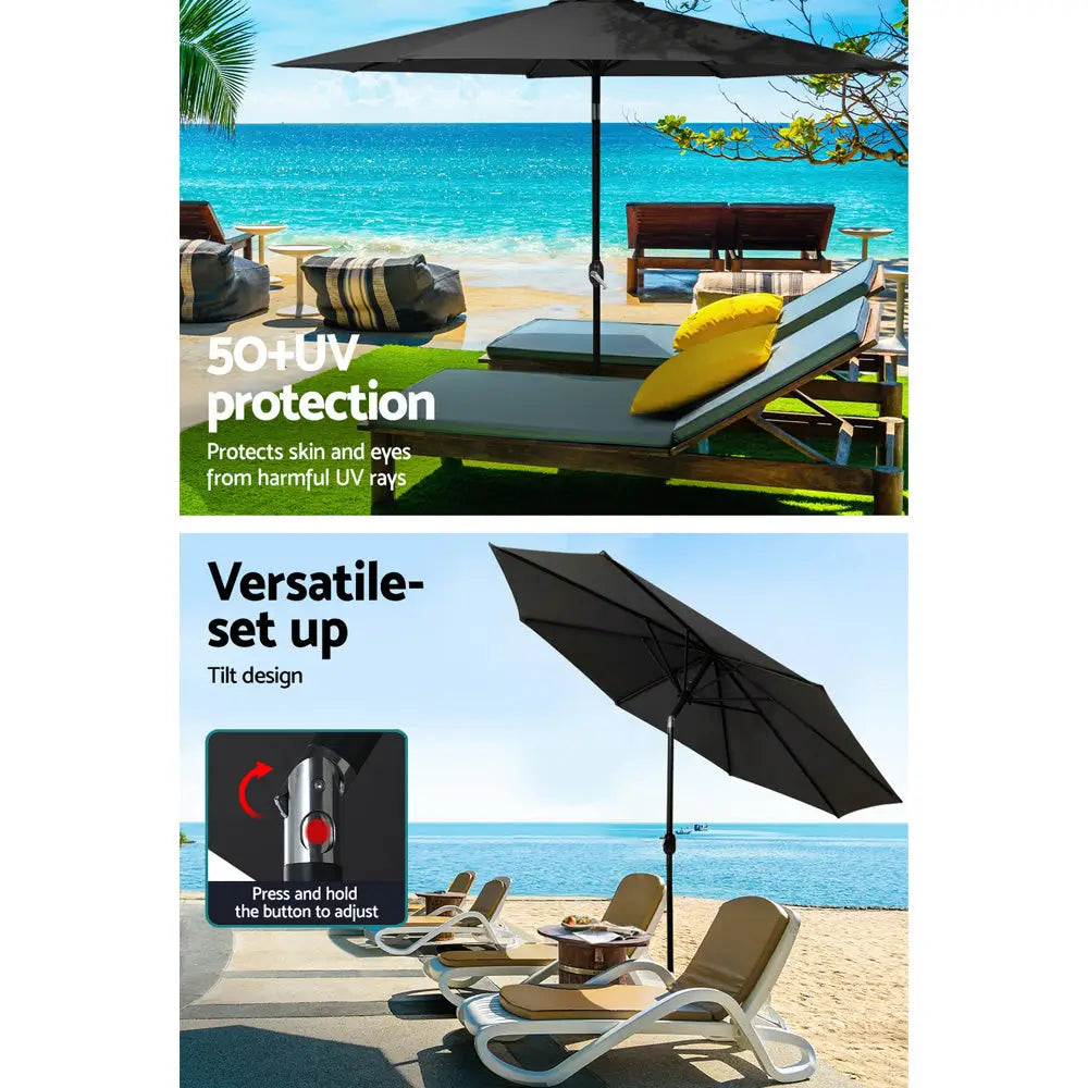 Instahut Outdoor Umbrella 3m Base Beach Pole Garden Tilt Sun Patio UV Black - Home & Garden > Shading > Umbrellas &