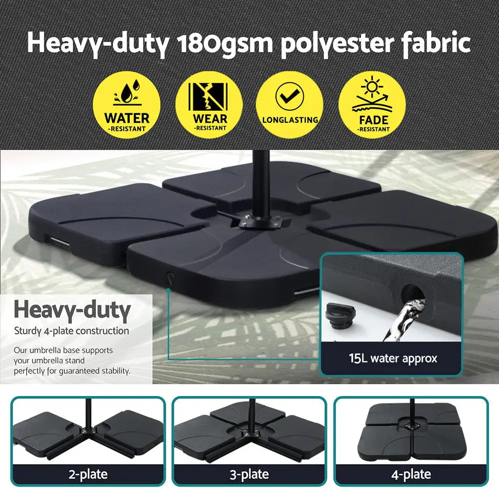 Instahut Outdoor Umbrella 3M Cantilever Beach LED Base Garden Sun Patio Charcoal - Home & Garden > Shading > Umbrellas