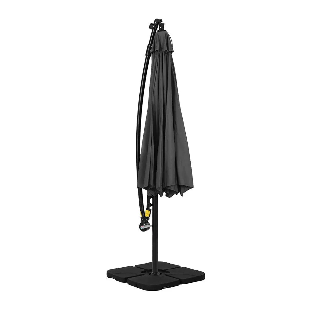 Instahut Outdoor Umbrella 3M Cantilever Beach LED Base Garden Sun Patio Charcoal - Home & Garden > Shading > Umbrellas