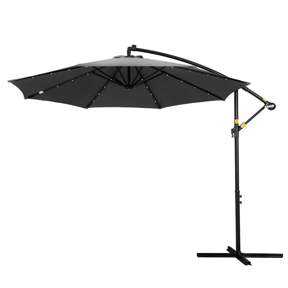 Instahut Outdoor Umbrella 3M Cantilever Beach LED Garden Shade Patio Charcoal - Home & Garden > Shading > Umbrellas &