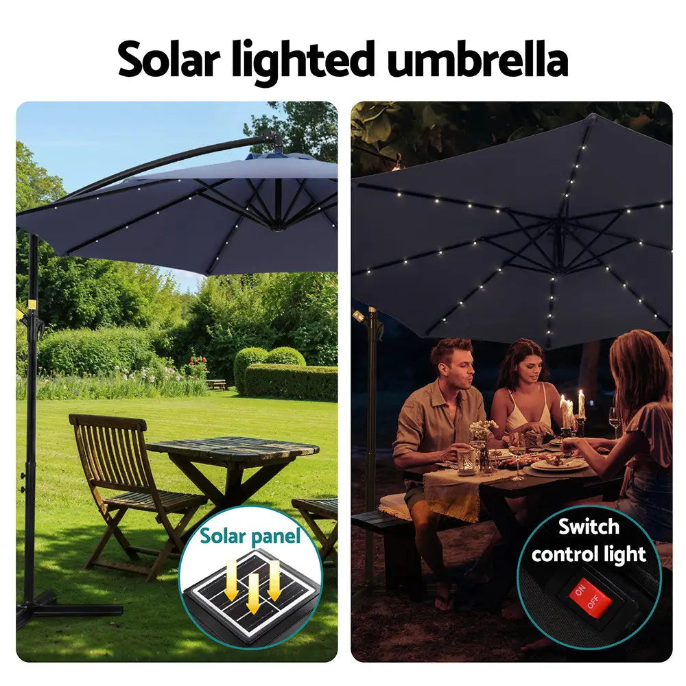 Instahut Outdoor Umbrella 3M Cantilever Beach LED Umbrellas Garden Shade Patio - Home & Garden > Shading > Umbrellas &