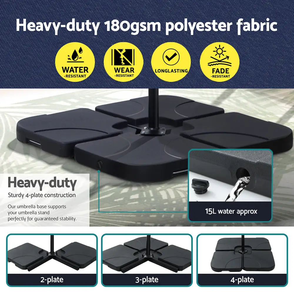 Instahut Outdoor Umbrella 3M Cantilever Beach LED w/Base Garden Shade Patio Navy - Home & Garden > Shading > Umbrellas