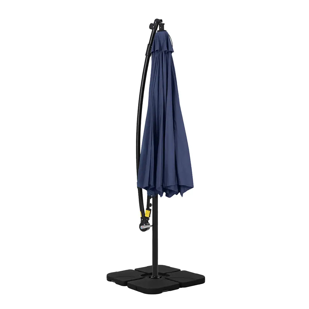 Instahut Outdoor Umbrella 3M Cantilever Beach LED w/Base Garden Shade Patio Navy - Home & Garden > Shading > Umbrellas