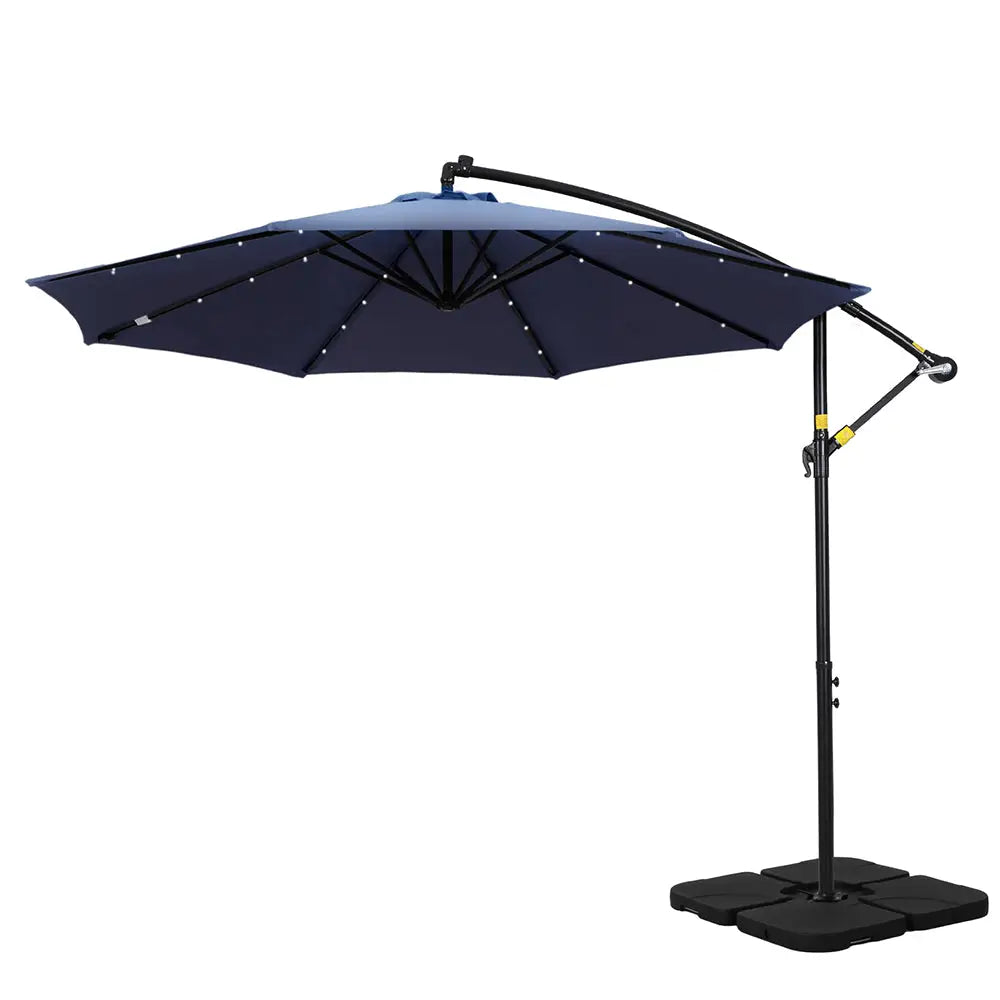 Instahut Outdoor Umbrella 3M Cantilever Beach LED w/Base Garden Shade Patio Navy - Home & Garden > Shading > Umbrellas