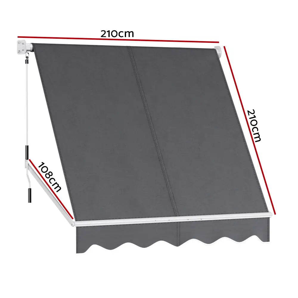 Instahut Retractable Fixed Pivot Arm Window Awning Outdoor Blinds 2.1X2.1M Grey - Home & Garden > Shading