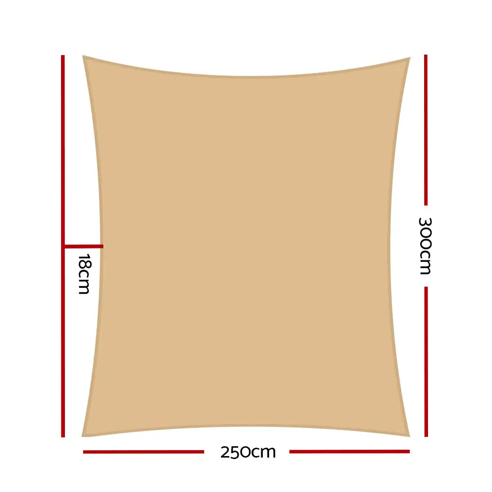 Instahut Shade Sail 2.5x3m Rectangle 280GSM 98% Sand Shade Cloth - Home & Garden > Shading