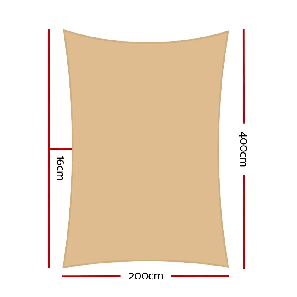 Instahut Shade Sail 2x4m Rectangle 185GSM 95% Sand Shade Cloth - Home & Garden > Shading