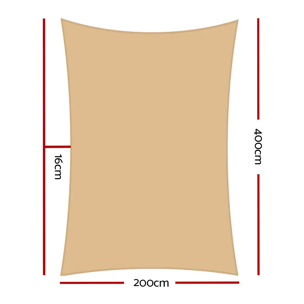Instahut Shade Sail 2x4m Rectangle 280GSM 98% Sand Shade Cloth - Home & Garden > Shading