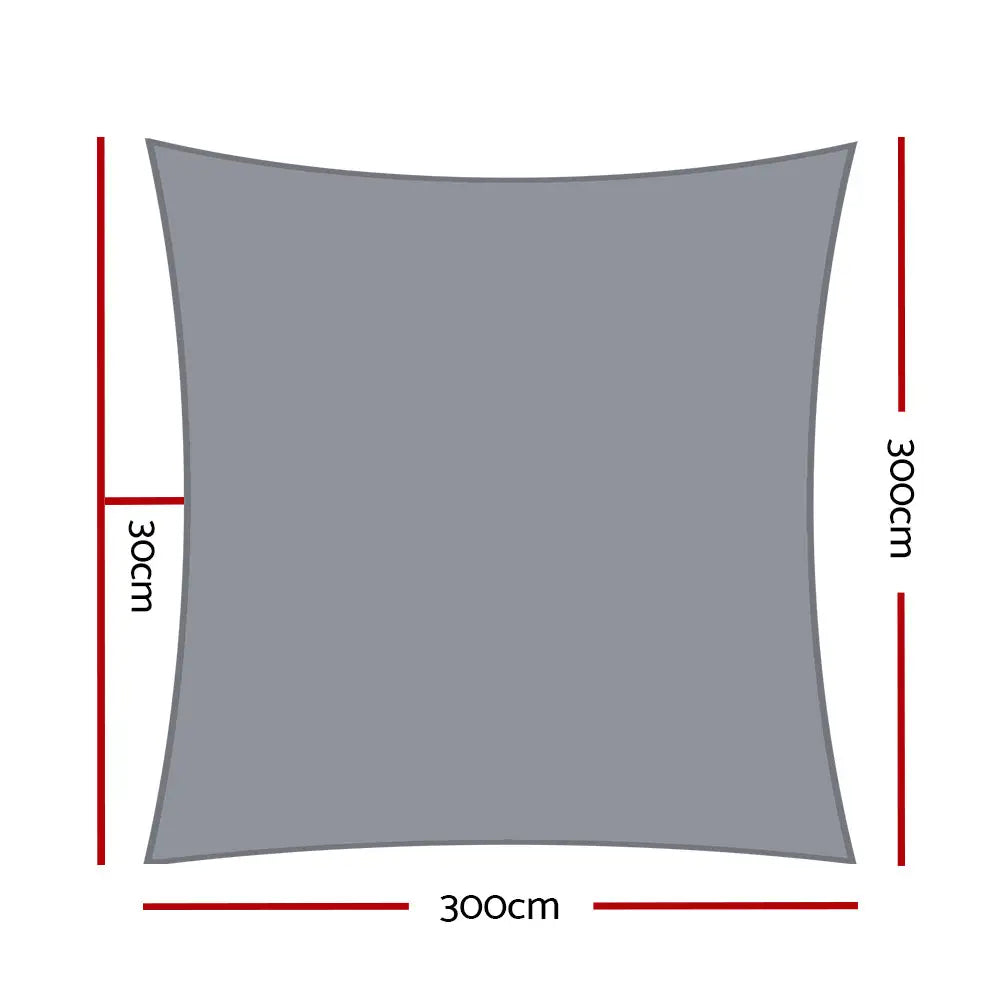 Instahut Shade Sail 3x3m Square 280GSM 98% Grey Shade Cloth - Home & Garden > Shading