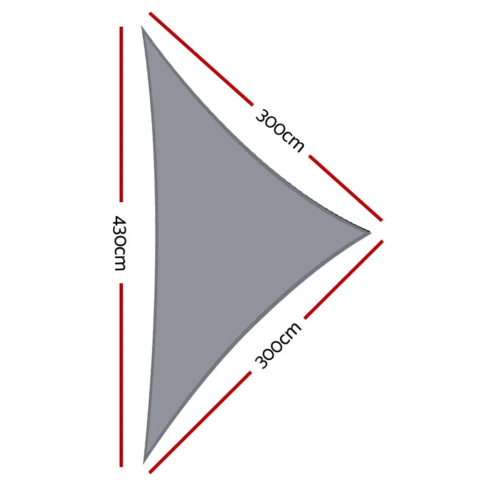 Instahut Shade Sail 3x3x4.3m Triangle 280GSM 98% Grey Shade Cloth - Home & Garden > Shading