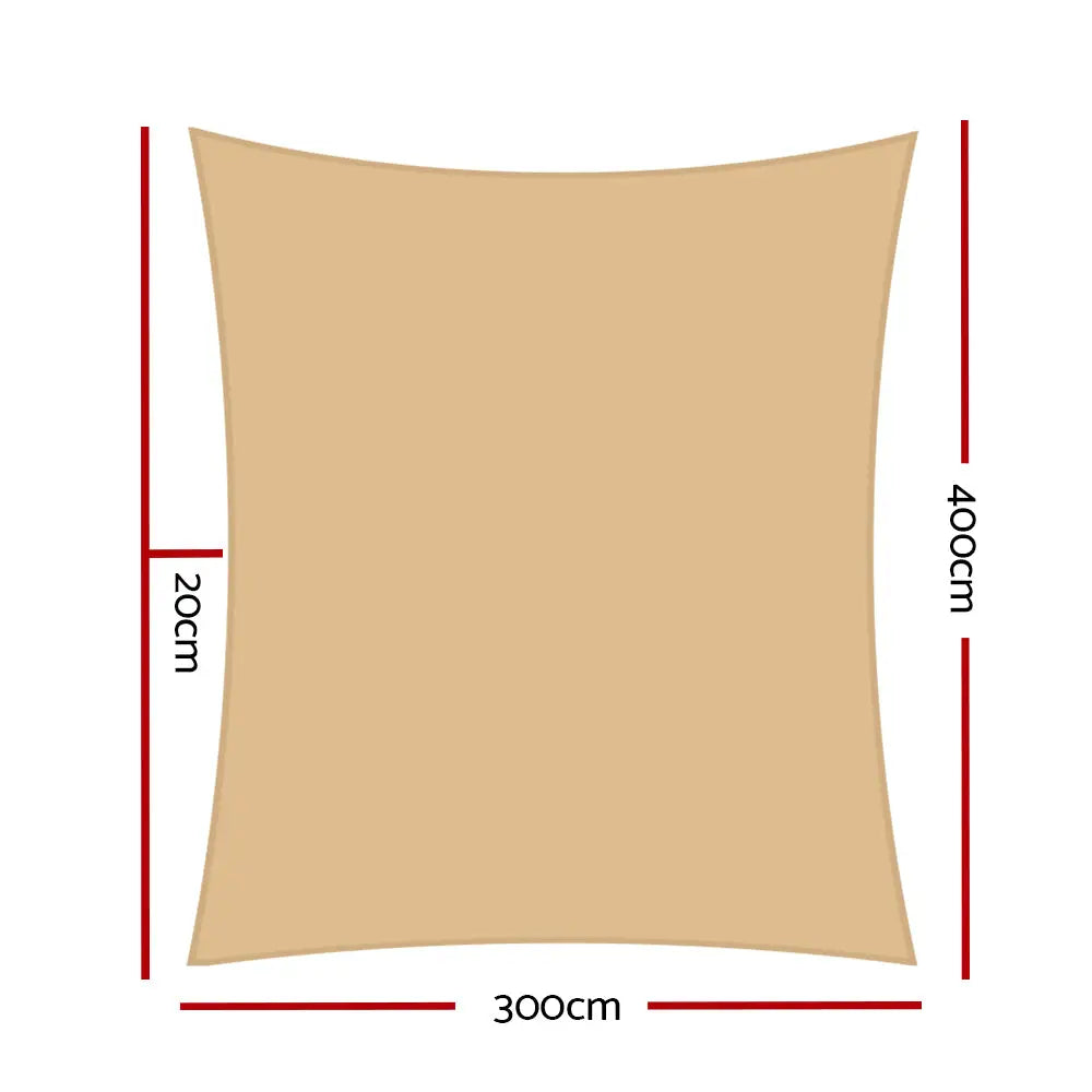 Instahut Shade Sail 3x4m Rectangle 280GSM 98% Sand Shade Cloth - Home & Garden > Shading