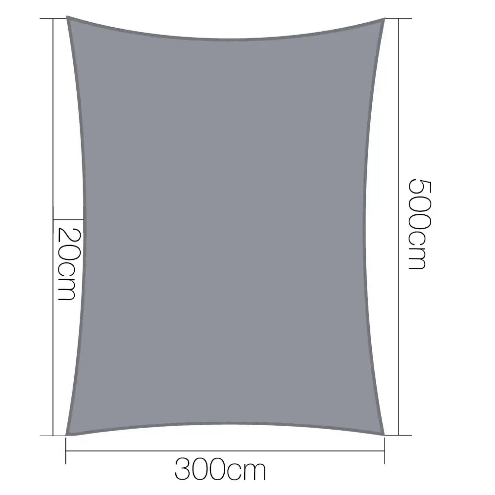 Instahut Shade Sail 3x5m Rectangle 280GSM 98% Grey Shade Cloth - Home & Garden > Shading