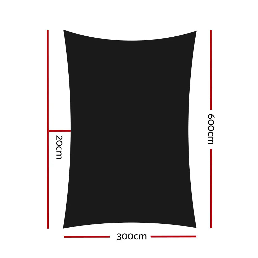 Instahut Shade Sail 3x6m Rectangle 280GSM 98% Black Shade Cloth - Home & Garden > Shading