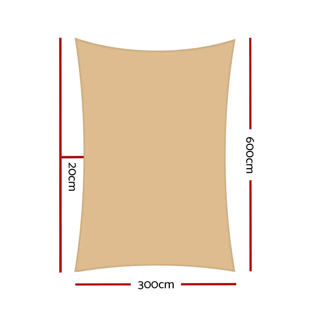 Instahut Shade Sail 3x6m Rectangle 280GSM 98% Sand Shade Cloth - Home & Garden > Shading