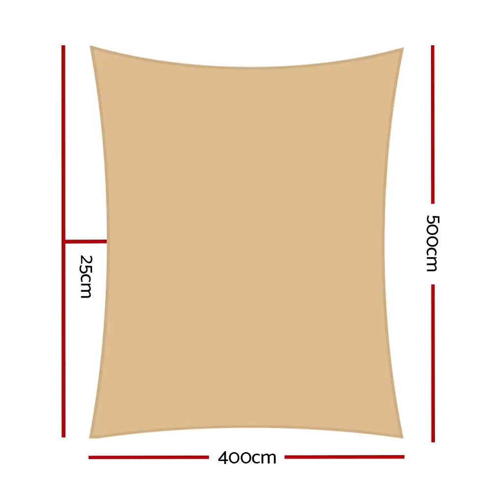 Instahut Shade Sail 4x5m Rectangle 280GSM 98% Sand Shade Cloth - Home & Garden > Shading