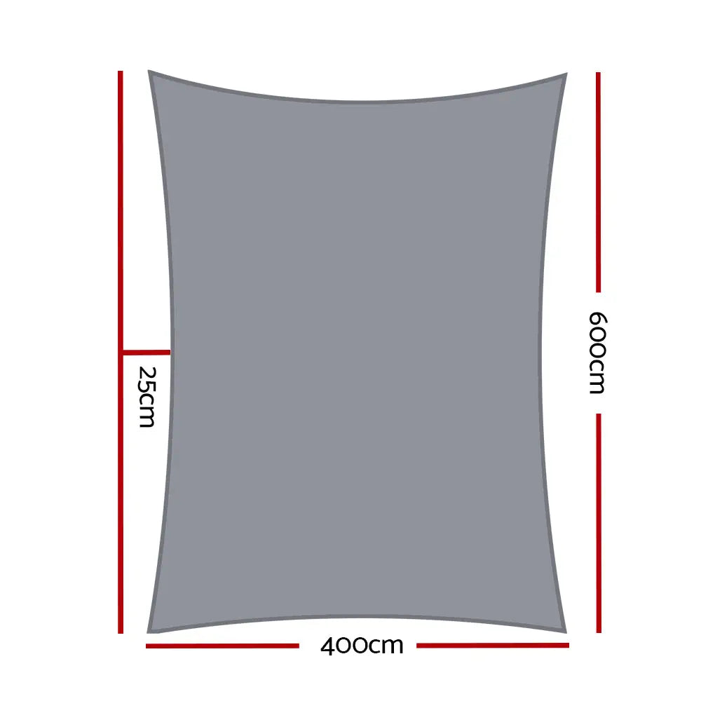 Instahut Shade Sail 4x6m Rectangle 280GSM 98% Grey Shade Cloth - Home & Garden > Shading