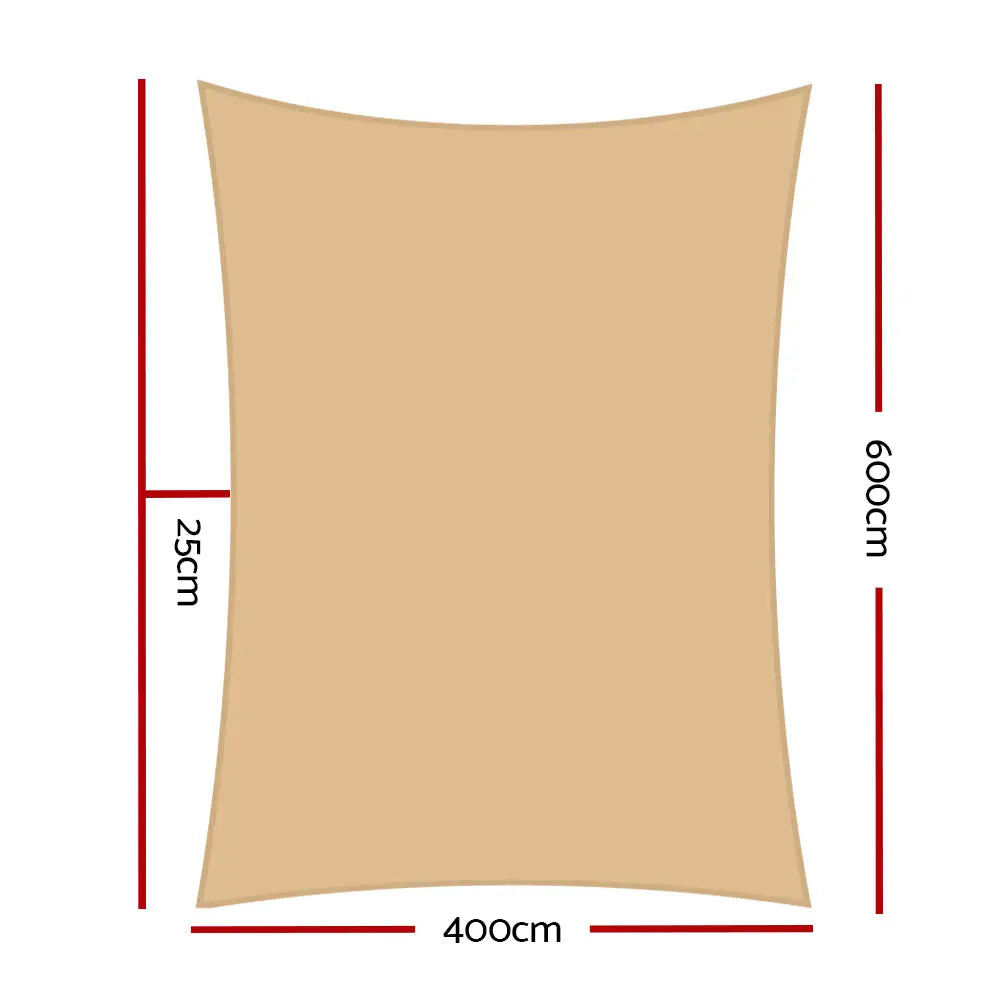 Instahut Shade Sail 4x6m Rectangle 280GSM 98% Sand Shade Cloth - Home & Garden > Shading