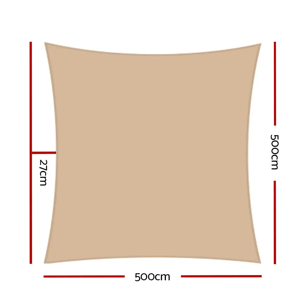 Instahut Shade Sail 5x5m Square 280GSM 98% Sand Shade Cloth - Home & Garden > Shading
