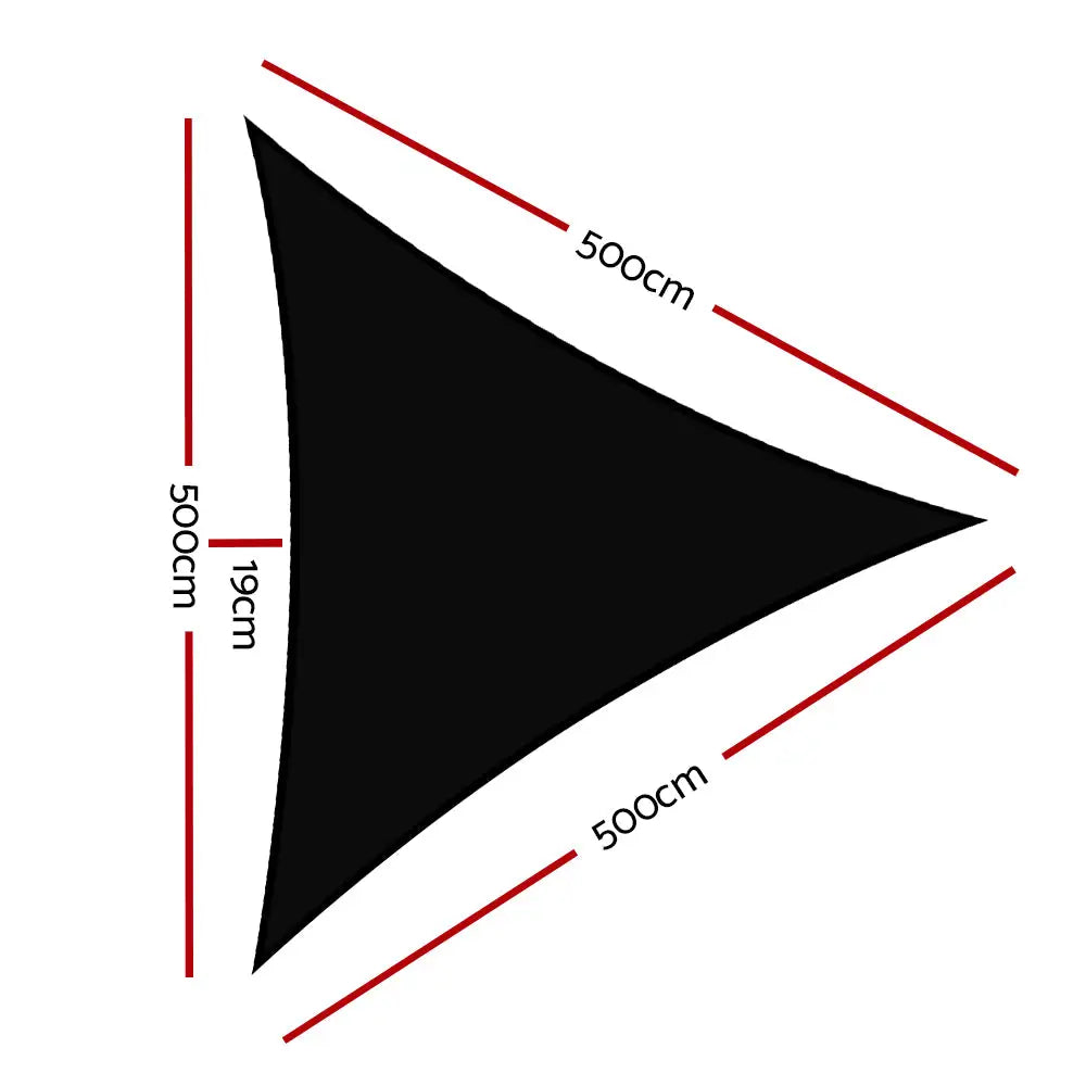 Instahut Shade Sail 5x5x5m Triangle 280GSM 98% Black Shade Cloth - Home & Garden > Shading