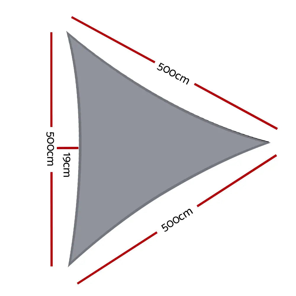 Instahut Shade Sail 5x5x5m Triangle 280GSM 98% Grey Shade Cloth - Home & Garden > Shading