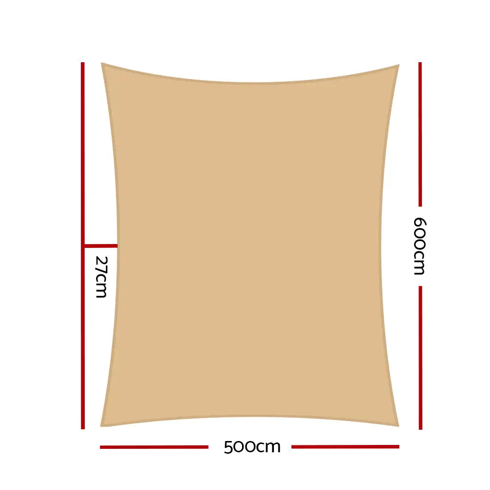 Instahut Shade Sail 5x6m Rectangle 280GSM 98% Sand Shade Cloth - Home & Garden > Shading