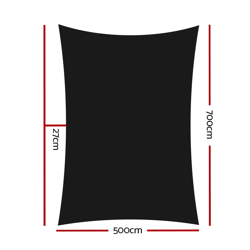 Instahut Shade Sail 5x7m Rectangle 280GSM 98% Black Shade Cloth - Home & Garden > Shading