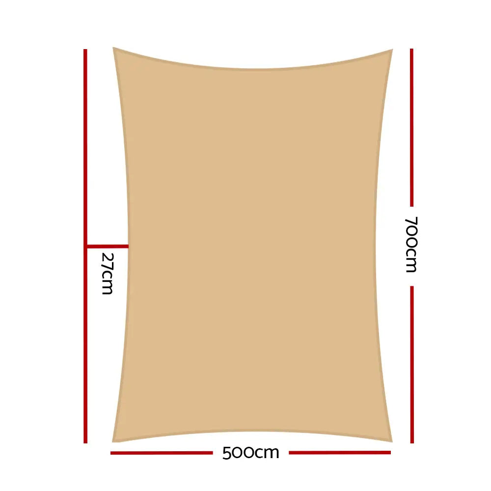 Instahut Shade Sail 5x7m Rectangle 280GSM 98% Sand Shade Cloth - Home & Garden > Shading