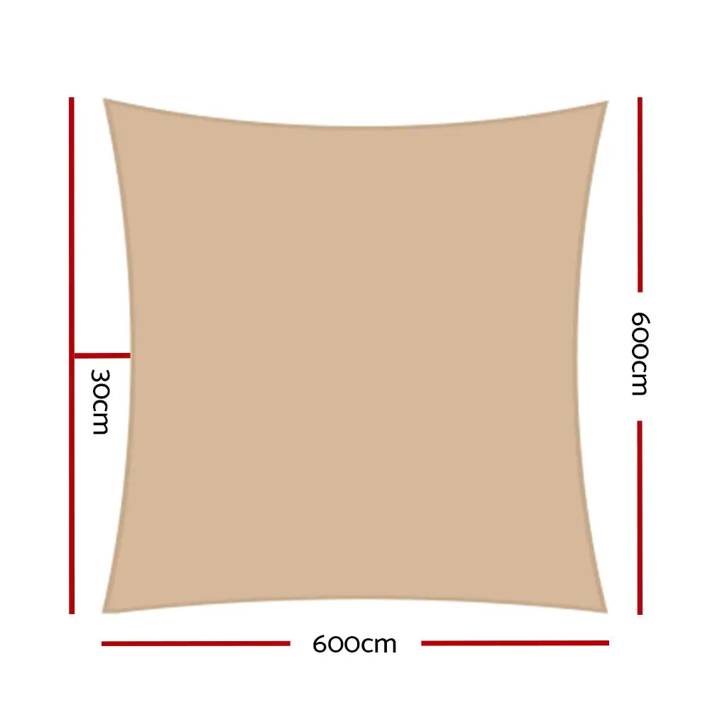 Instahut Shade Sail 6x6m Rectangle 280GSM 98% Sand Shade Cloth - Home & Garden > Shading
