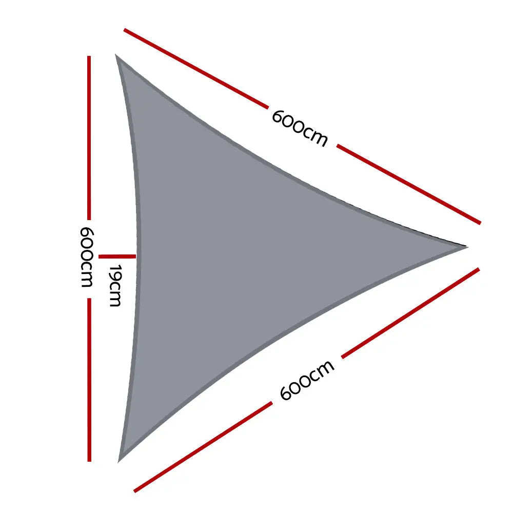 Instahut Shade Sail 6x6x6m Triangle 280GSM 98% Grey Shade Cloth - Home & Garden > Shading