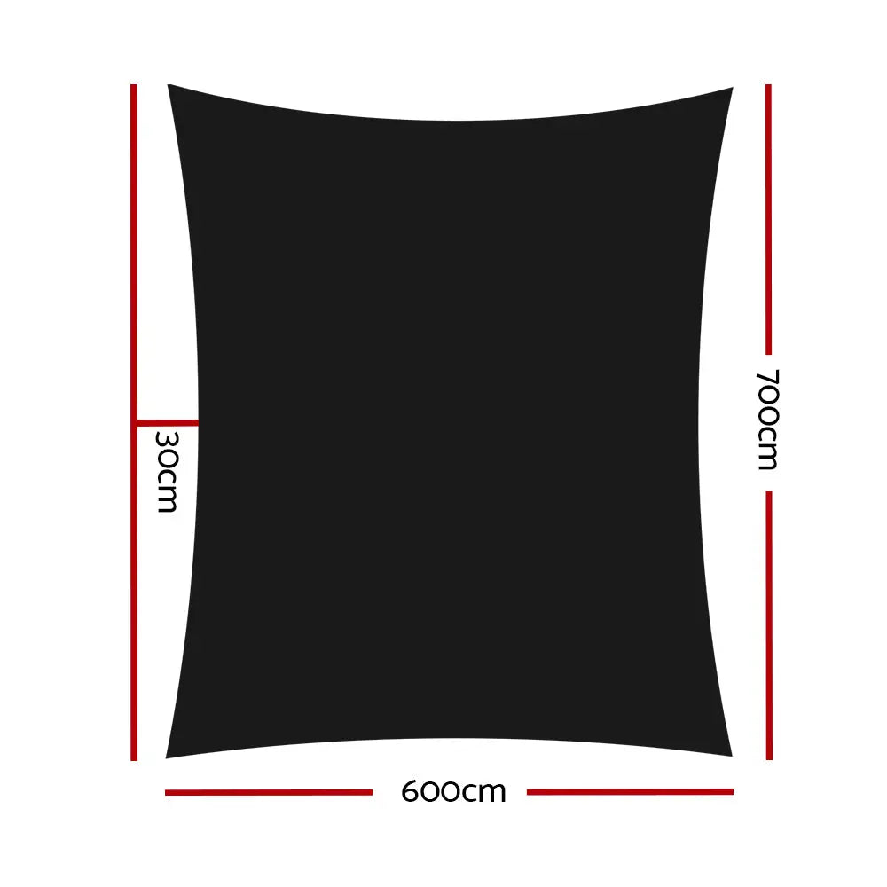 Instahut Shade Sail 6x7m Rectangle 280GSM 98% Black Shade Cloth - Home & Garden > Shading
