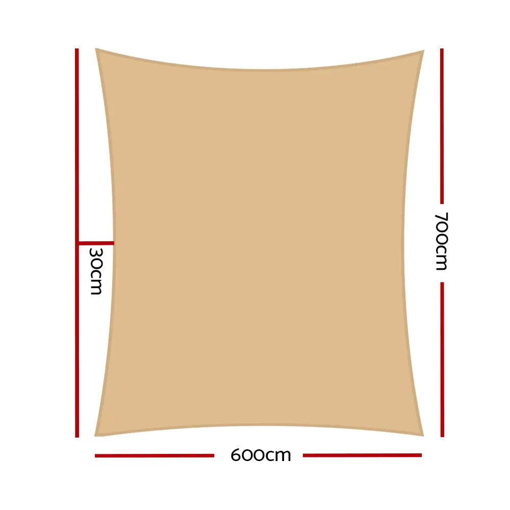 Instahut Shade Sail 6x7m Rectangle 280GSM 98% Sand Shade Cloth - Home & Garden > Shading